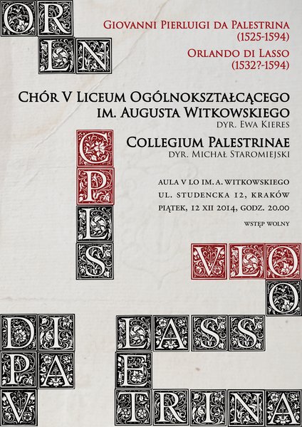 <p>Plakat koncertu Collegium Palestrinae i Chóru V LO w Krakowie</p> 